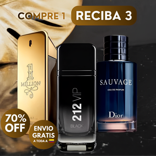 KIT TRÍO DE LUJO - 212 VIP + ONE MILLION + SAUVAGE DIOR