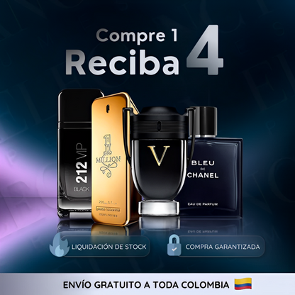 KIT 4 PERFUMES - 212 VIP + ONE MILLION + INVICTUS V + BLEU DE CHANEL